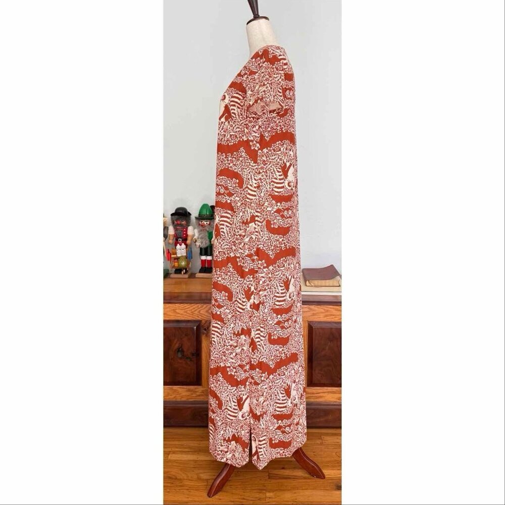 VTG 60's Kimo's Polynesian Shop Hawaiian T-Shirt Maxi Dress Floral Raccoons - Picture 5 of 7